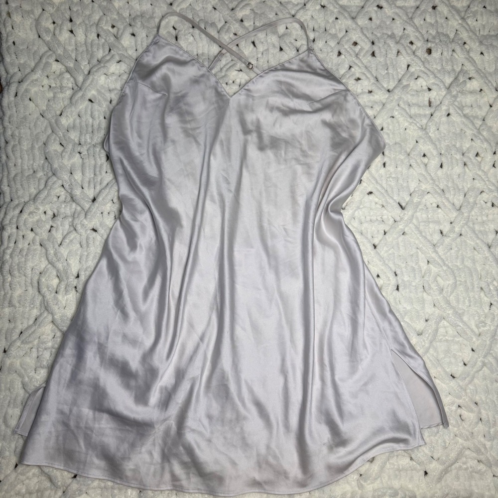 Victoria's Secret Blush Pink Satin Babydoll Slip Dress Cross Open Back L